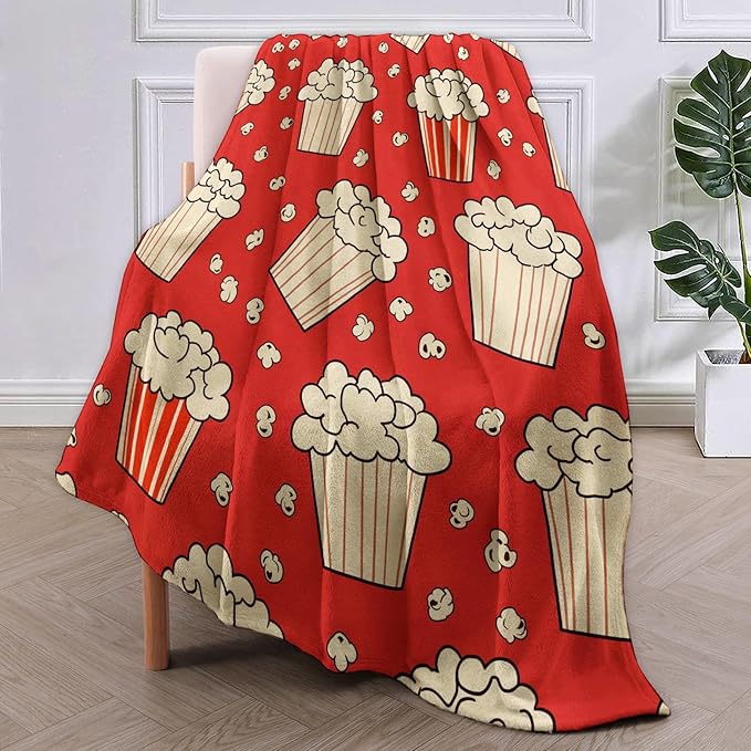 Movie Popcorn Blanket Gifts for Women Girls Adults Kids Soft Warm Lightweight Cozy Cinema Popcorn Theme Throw Blankets for Bed Sofa Couch Living Room Decor 50x40in
