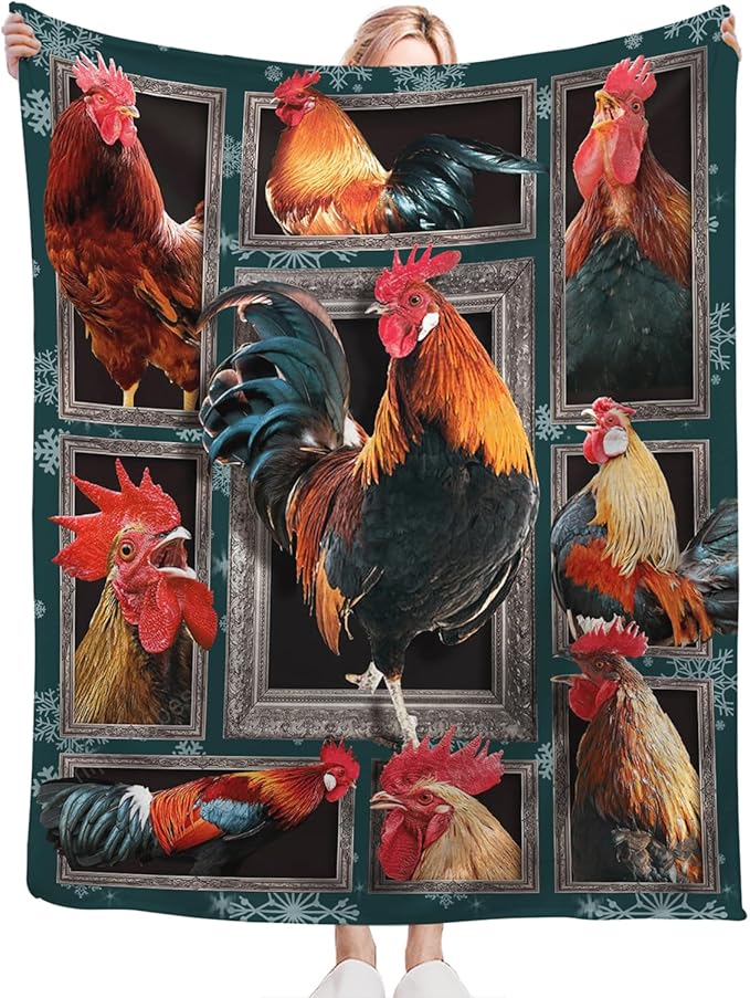 Tijuboni Rooster Chicken Throw Blanket Rooster Gifts for Girls Boys Women Men Kids Adults Soft Flannel Fleece Blanket for Couch Sofa Bed Home Decor 50"x60"