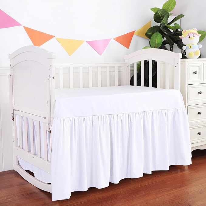 Crib Skirt Dust Ruffle, 100% Egyptian Cotton 400 Thread Count Soft Breathable Crib Bedding Skirt for Baby, Boys and Girls, Fading Resistant (White)