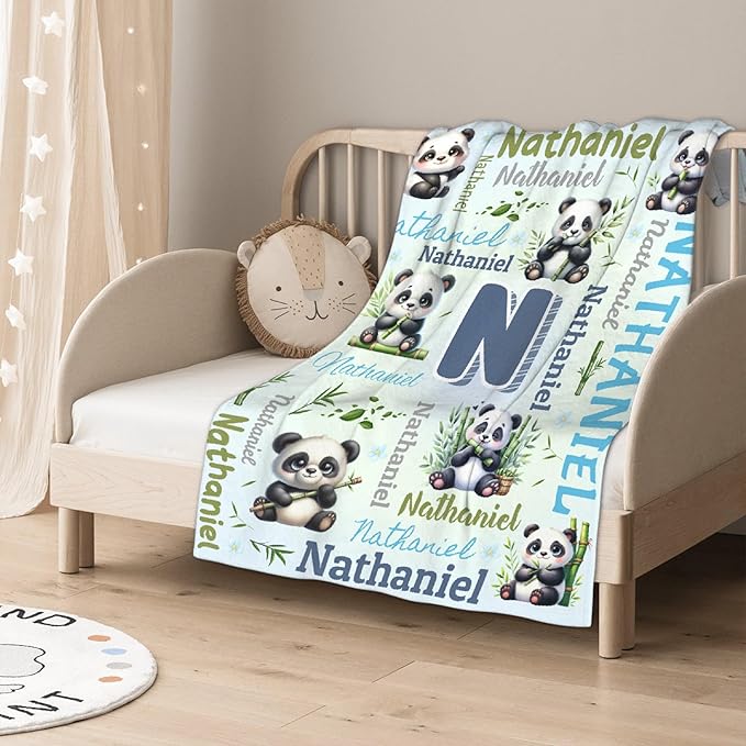 Personalized Custom Panda Preschool Blanket Gifts for Baby Toddler Kids Boys Girls - Customized Panda Super Soft Lightweight Flannel Sheets Decor for Crib Nap Couch - 30"x40" for Baby/Pets