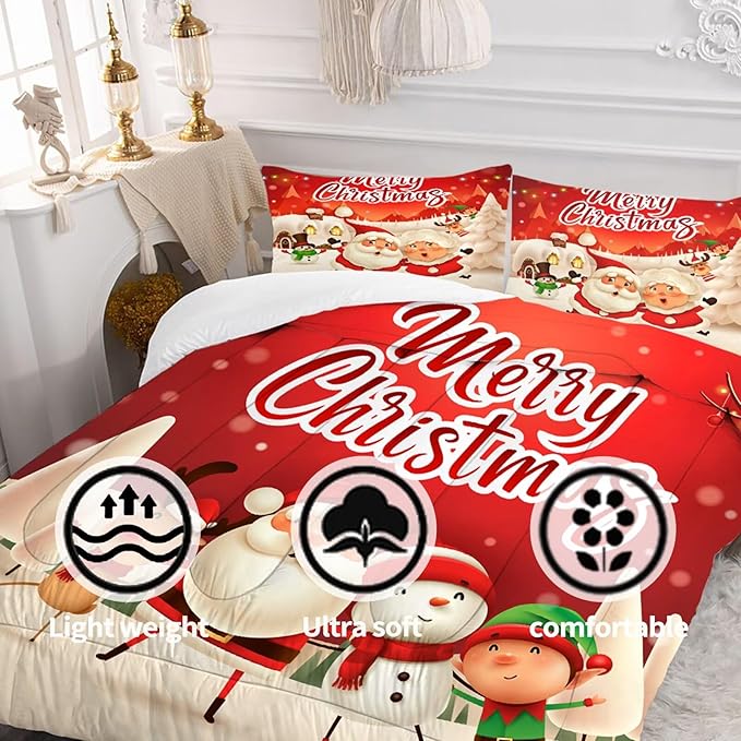 Christmas Bedding Sets King Size Comforter Set for Kids Boys Girls Bedroom Xmas Gift Christmas Festival Winter Snow Quilt Set,1 Comforter + 2 Pillow Cases