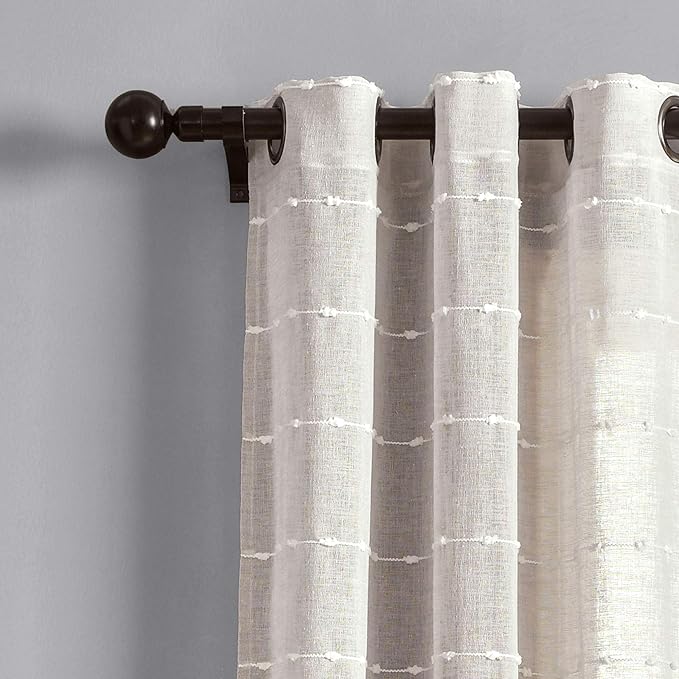 Lush Decor Farmhouse Textured Grommet Sheer Window Curtain Panel Pair, 38"W x 84"L, Beige