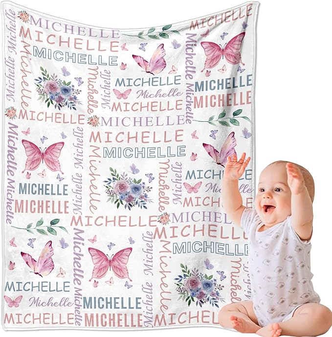 Personalized Baby Blankets, Custom Baby Blanket with Name for Girls,Gift for Chrismas Birthday Memorial Day, Customized Flannel Blanket for Kids Adults 32"X48"