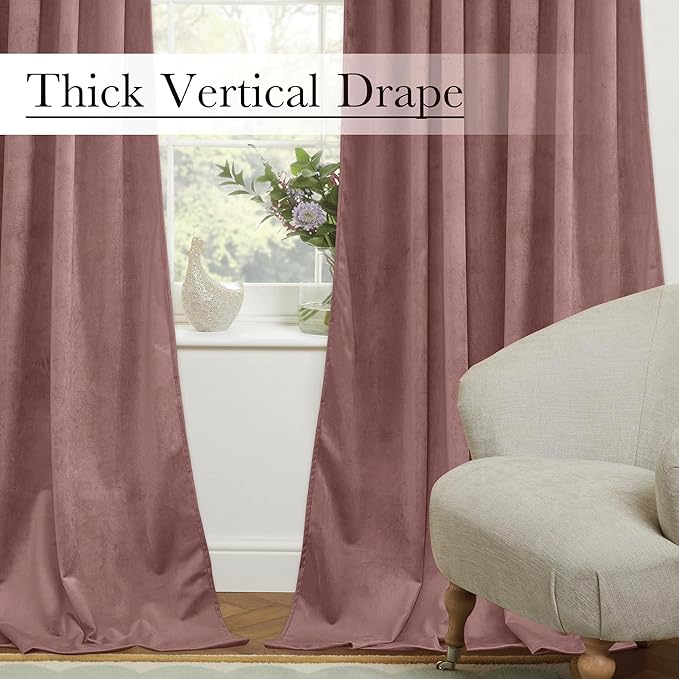 StangH Mauve Velvet Curtains - Wild Rose Thermal Insulated Room Darkening Curtains 84 inches Long for Bedroom, Super Soft Home Decor Drapes for Dressing/Theater Room, W52 x L84, 2 Panels