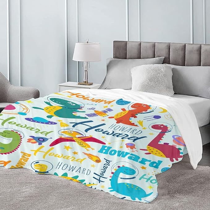 Dinosaur Lover Personalized Blanket with Custom Baby Dinosaur Custom Name Flannel Blanket Soft Throw Meaningful Gift for Toddlers Girls Boys Kids Pets 40 * 30" XS for Toddler