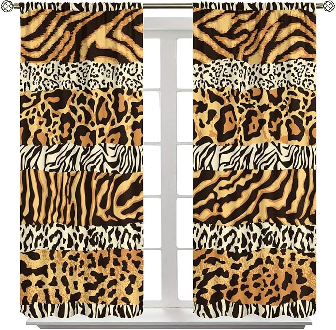 Leopard Print Blackout Curtains, Wild Animals Print African Tropical Skins Window Treatments for Bedroom Living Room 84" W X 84" L