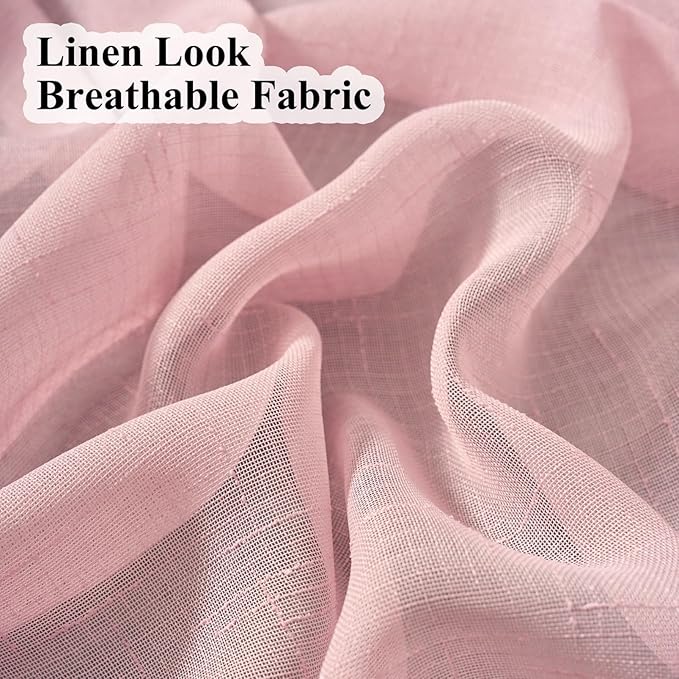 Blush Pink Sheer Curtains 96 Inches Long, Linen Look Textured Light Filtering Drapes for Girls Room Decor, Light Pink Transparent Window Treatments, Pinch Pleat Curtain with Hooks