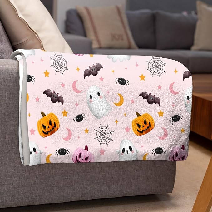Cute Ghost Pumpkin Blanket - Halloween Decor for Couch, Sofa, Bed, Living Rooms - Ghost Blanket Gifts for Girls & Boys - 30"x40" - Toddlers/Crib Size