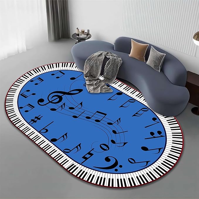 Kids Piano Music Area Rug, 3x5ft, Black and White Keys Musical Notes Design Rug, Music Classroom Decorative Floor Mats, Non-Slip Washable Indoor Carpet for Children's Bedroom Playroom Nursery