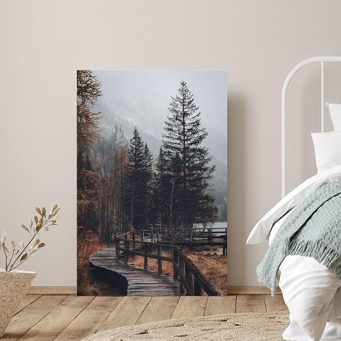 SIGNWIN Canvas Wall Art Autumn Dramatic Forest Landscape Living Room Orange Photography Rustic - 12x18 inches