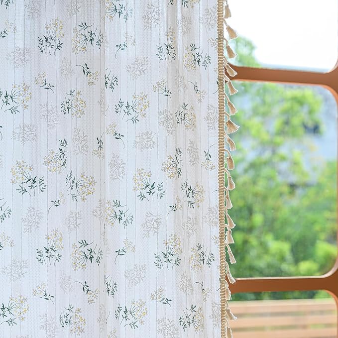 ENJOYBRIDAL Floral 63 Inch Curtains for Bedroom Living Room Drapes Boho Rod Pocket Semi Sheer Short Window Curtains 2 Panel Sets Farmhouse Light Filtering Vintage Patterned Window Treatments