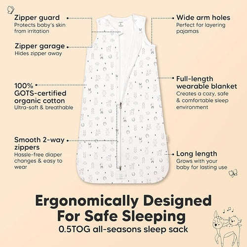 2-Pack Baby Sleep Sacks, Zipper Wearable Blanket - 0.5TOG Organic Cotton, Lightweight, Soft Cozy Toddler Sleeping Sack 6-12 months, Easy to Wear Large Newborn Transition Swaddles Sleepsacks (Woodland)