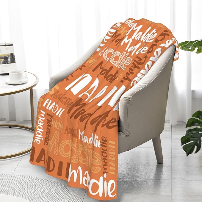 Dr.TOUGH Personalized Blankets with Name Customized Baby Blankets for Girls Boys Adults Monogrammed Blankets and Throws Christmas Birthday Mothers Fathers Valentines Day Gift (Dark-Orange,60''×80'')