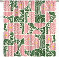 70s Flowers Curtains,Retro Geometric Boho Vintage Botanical Green Pink Flower Curtain for Bedroom Living Room Bathroom Window Curtains,70s Mid Century Flowers Window Treatments 42" W X 45" L