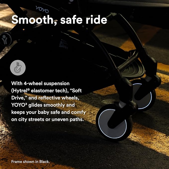 Stokke YOYO3 Stroller from 6 Months - Includes White Frame, Stone Seat Cushion & Stone Canopy - Folds in & Out in a Flash - Light & Compact - Carry-On Compatible