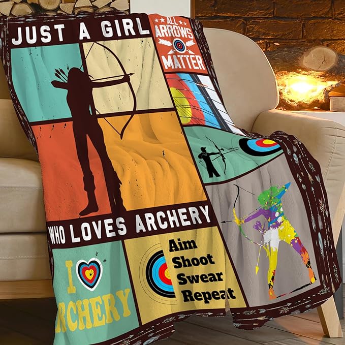 Archery Blanket Just a Girl Loves Archery Throw Blankets for Girls Women Warm Soft Fleece Flannel Throws Archery Target Stuff Print Sports Bedding Decor Gifts for Kids Teens Adults 50"x40"