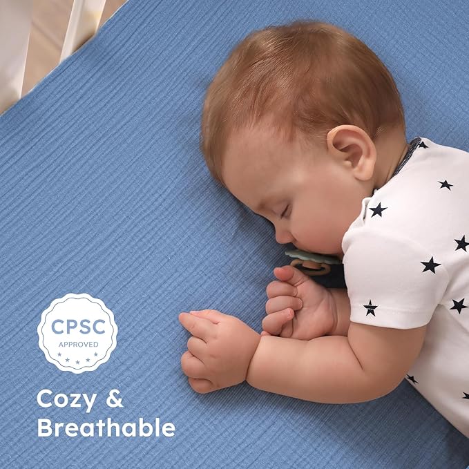 Yoofoss Muslin Crib Sheets for Boys Girls 100% Cotton Fitted Baby Crib Sheet 2 Pack Soft and Breathable for Standard Crib Mattress & Toddler Mattress 52"x28"