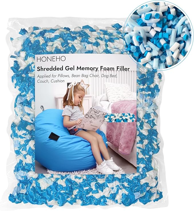 6LBS Shredded Memory Foam Filling Bean Bag Filler, Added Gel Particles Comfortable and Soft,Very Suitable for Filling Bean Bags, Pillows,Dog beds, Couch Cushion