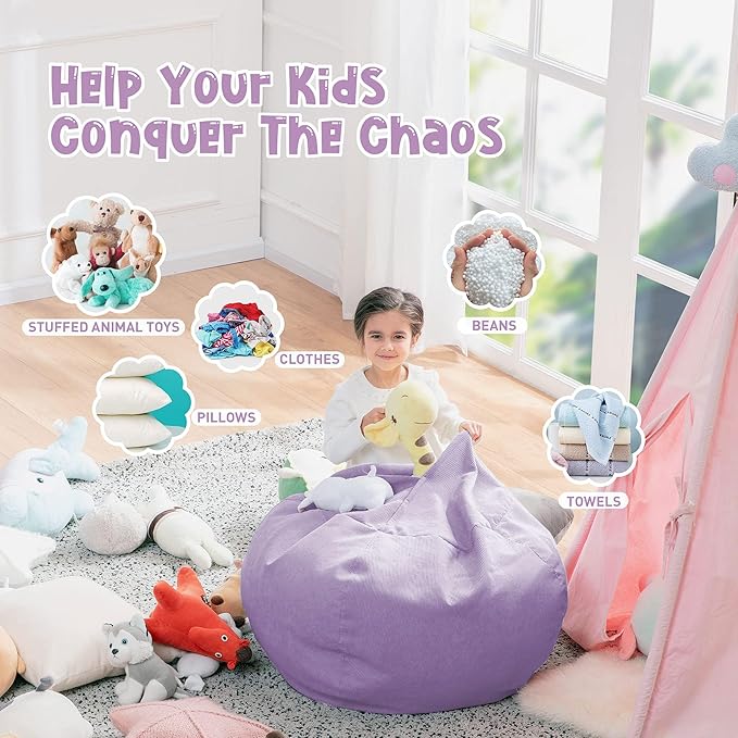 Nobildonna Bean Bag Chair Cover (No Filler) for Kids and Adults,Beanbag Stuffed Animal Storage Without Filling Plush Toys Holder and Organizer Soft Premium Corduroy 200L