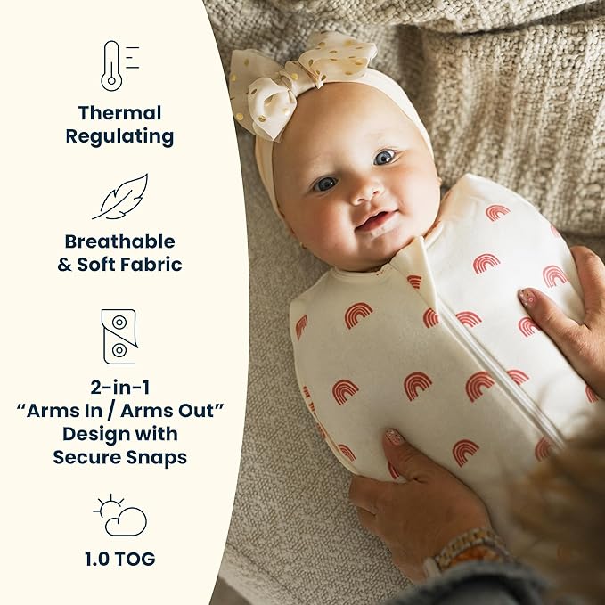 Tiny Twinkle Baby Sleep Sack 0-3 Months 1.0 TOG, Cotton & Elastane Wearable Blanket, Swaddle Transition Micro-Fleece, Machine Washable(Rainbows)