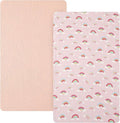 david's kids Muslin Mini Crib Sheets, 2 Pack Cotton Pack N Play Sheets for Girls, Soft Breathable Baby Sheets Fit Pack N Play, Playard and Mini Crib Mattresses, Rainbow