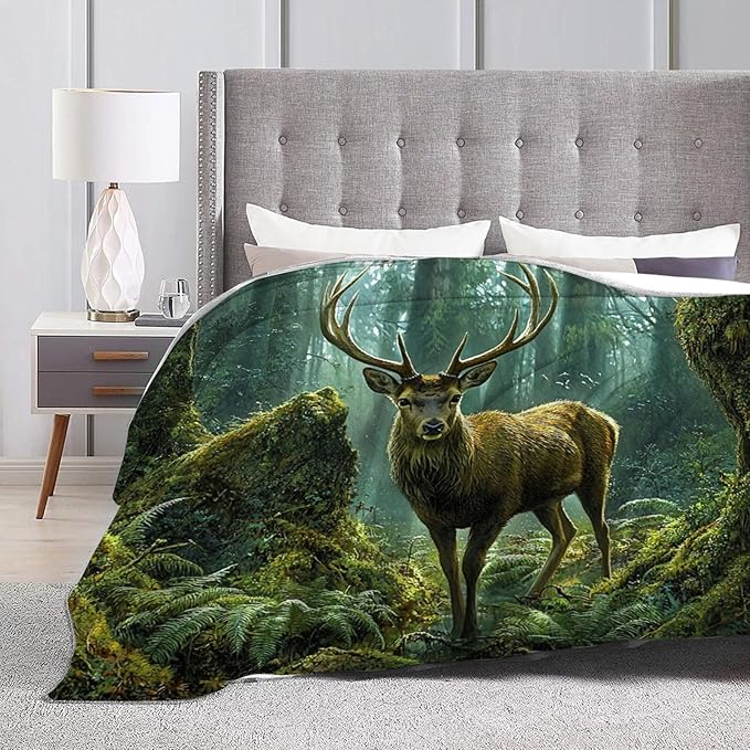 Tijuboni Forest Elk Deer Throw Blanket Deer Gifts for Girls Boys Women Men Kids Adults Soft Flannel Fleece Blanket for Couch Sofa Bed Home Decor 50"x60"