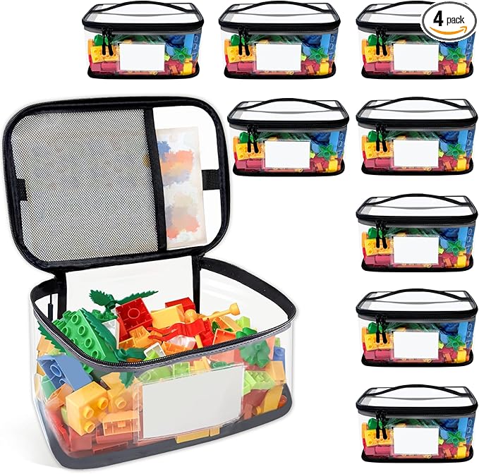 Upgraded Large Toy Storage Organizer, Clear Toy Storage Bags with Label & Manual Pocket for Puzzles, etc. (4PCS)