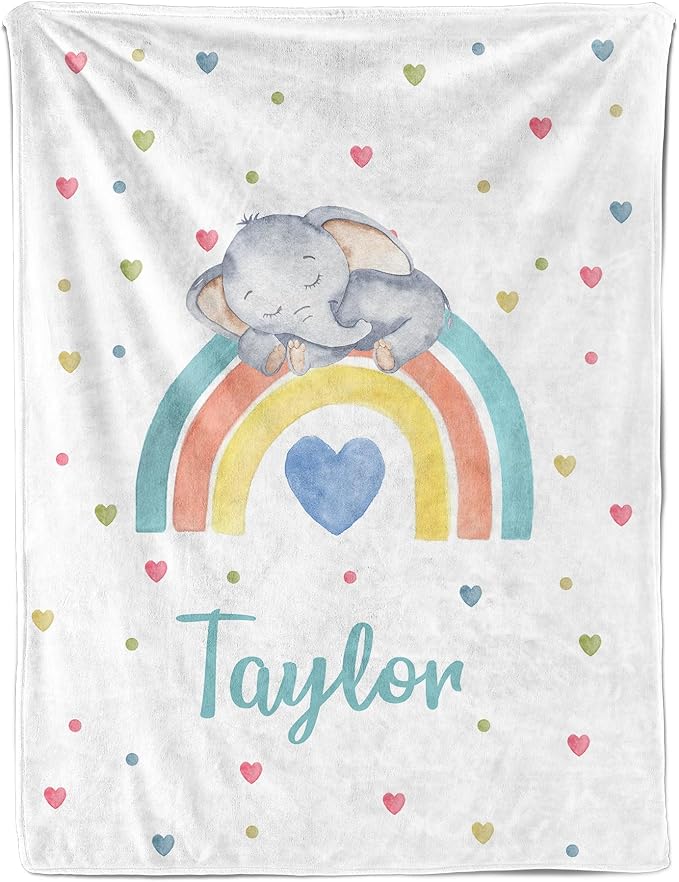 Ship Next Day, Personalized Baby Blanket for Girls Boys, Custom Baby Girl Boy Gifts Elephant Blanket with Name, Newborn Receiving Swaddle Blankets, Customized Babies Shower Christmas Birthday Gifts