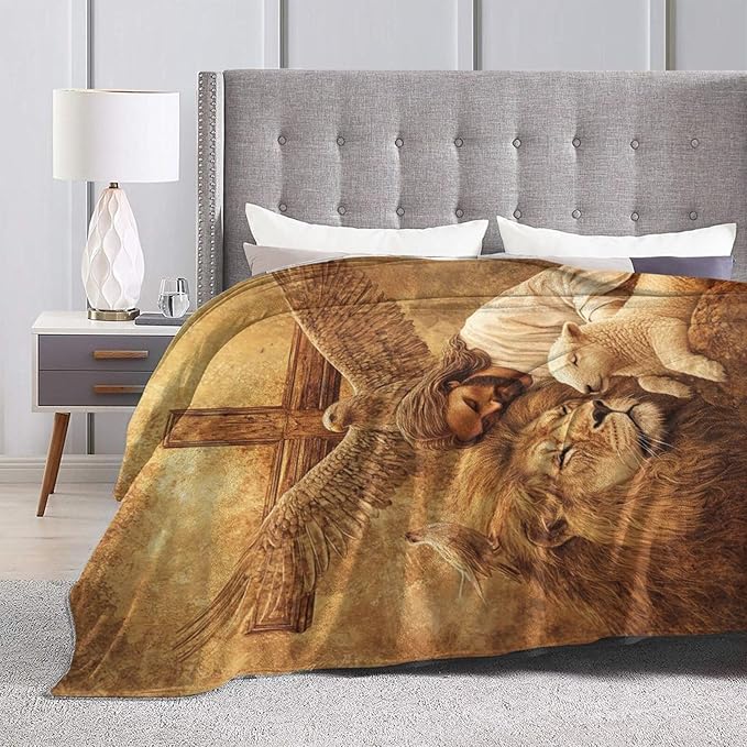 Jesus Blanket Lion Lamb Throws Christian Cross Print Plush Fuzzy Fleece Blankets Gifts for Girls Boys Women Super Soft Warm Cozy God Eagle Stuff for Men Women Couch Bed Sofa Bedding Decor 50"x40"