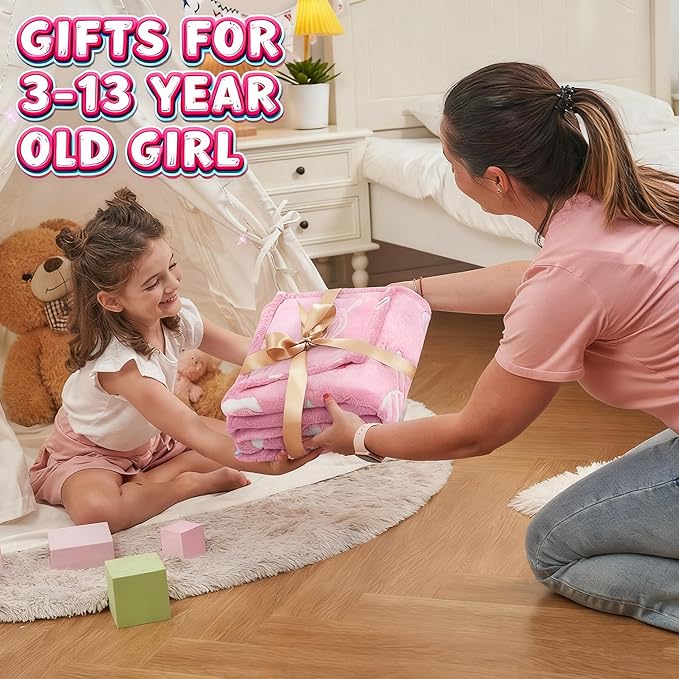 inhand Pink Blanket Girl Room Decor Glow in The Dark Blanket Soft Cute Space Star Moon Galaxy for Kids Birthday Gifts Planet Toys for 3,4,5,6,7,8,9,10,11,12 Years Old (50''x60'' Pink)