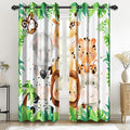 Renaiss 42 x 96 Inch Safari Animal Curtains for Kids Tropical Rainforest Lions Tigers Elephants Giraffes African Jungle Tree Green Leaf Print Window Drapes for Nursery Baby Bedroom Playroom 2 Panels