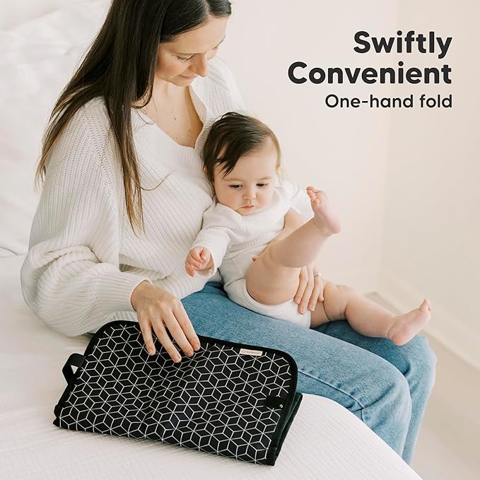 KeaBabies Portable Diaper Changing Pad, Easy Wipe Clean - Foldable Waterproof Baby Changing Mat for Diaper Bag, Compact, Lightweight, 25x13 Newborn, Infant, Baby Changer Travel Essential (Black Geo)