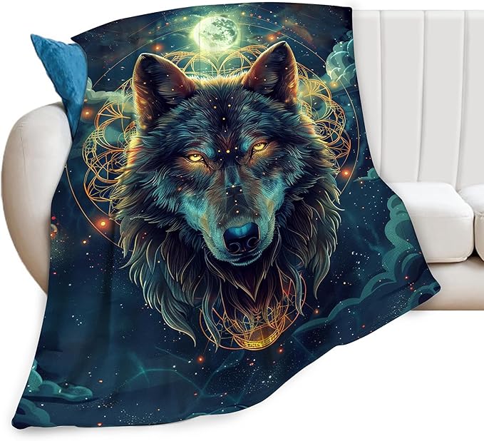 Wolf Fantasy Wolf Throw Blanket, 60"x50", Flannel, Animal Print, Unisex Adults & Kids, Warm, Water Repellent, Anti-Allergy