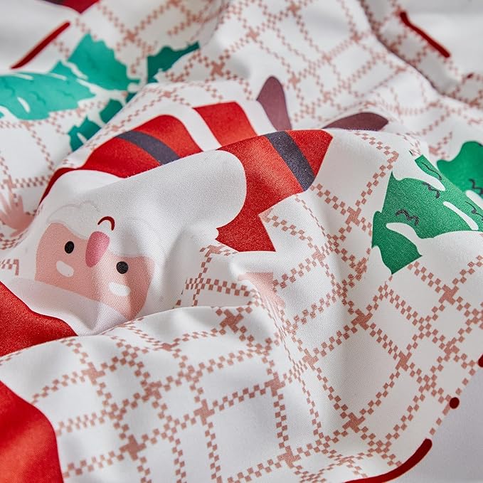 Christmas Red Crib Bedding Set 3 Pieces New Year Style Quilted Plaid Comforter with Fitted Sheet and Bed Skirt - Cute Santa Claus Snowman Tree Deer Design Baby Gift Crib Bed Set