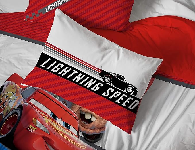Jay Franco Disney Pixar Cars Racing Machine 7 Piece Full Bed Set - Includes Comforter & Sheet Set - Bedding Features Lightning McQueen - Super Soft Fade Resistant Microfiber