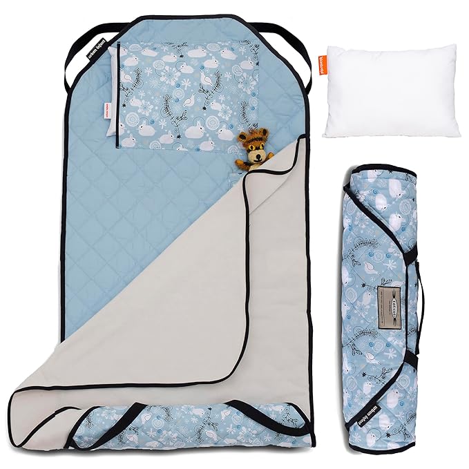 Tot Cot Kids Nap Mat - Toddler Preschool Daycare Bedding Cover with Blanket and Pillow - Ages 2 Yrs to 5 Yrs