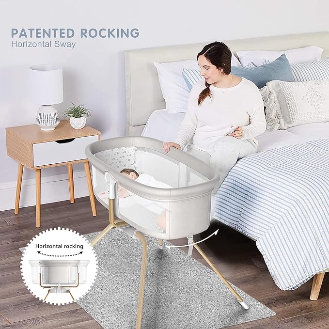 ANGELBLISS 3 in 1 Baby Bassinet, Rocking Bassinets Bedside Sleeper, One-Second Convert Travel Portable Bassinet Newborn Baby (White)