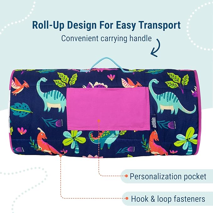 Wildkin Kids Microfiber Nap Mat – Soft Sleep Mat with Pillow, Ideal for School & Travel - Darling Dinosaurs