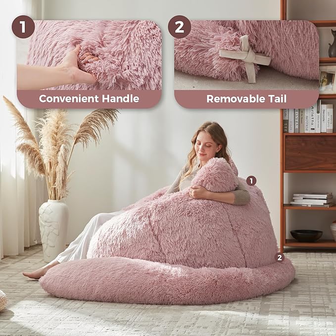 Bean Bag Chair for Adults Teen,Giant Bean Bag Chairs Cat Design,Plush Faux Fur Beanbag Couch Comfy Accent Floor Sofa for Reading, Playing, Relaxing in Living Room, Bedroom