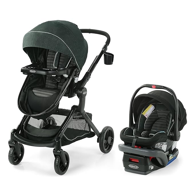 Graco Modes Nest DLX Travel System, 3-in1 Modular Baby Carseat Stroller Combo, Adjustable Slide2Me Infant Car Seat Carrier, Pramette, to Toddler Stroller, Includes SnugRide DLX Infant Car Seat, Raven