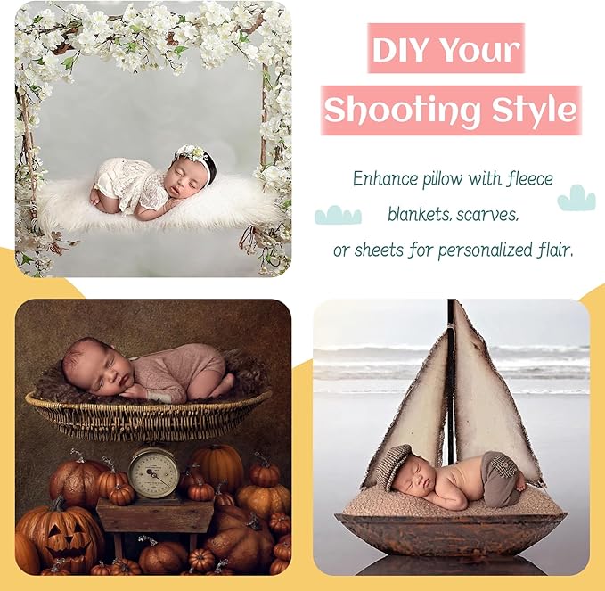 2PC Newborn Photography Butterfly Posing Pillow Basket Filler & Positioner for Babies DIY Newborn Professional Photography Prop White