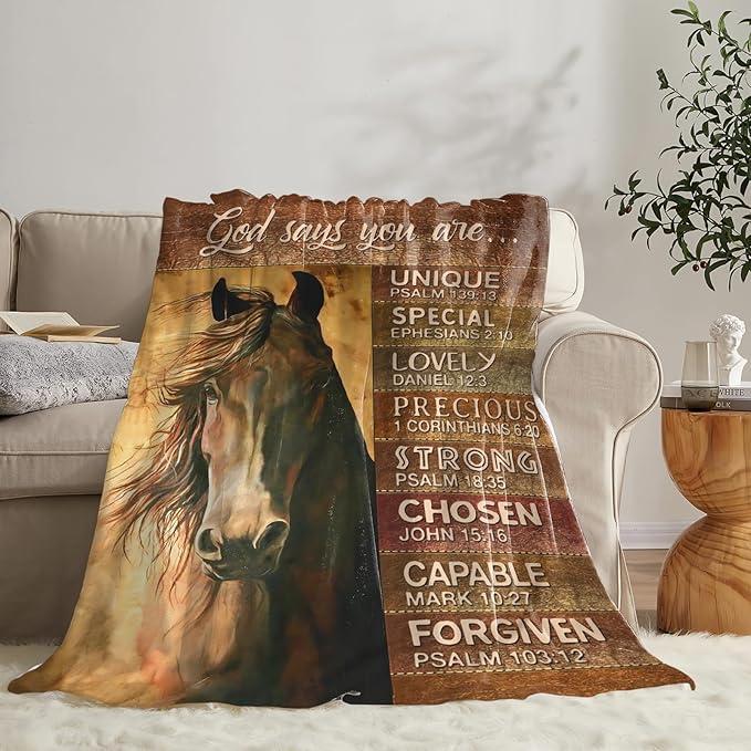 Tijuboni Christian Horse Throw Blanket Horse Gifts for Girls Boys Women Men Kids Adults Soft Flannel Fleece Blanket for Couch Sofa Bed Home Decor 50"x60"