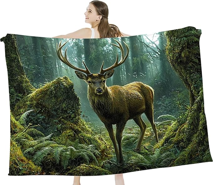 Tijuboni Forest Elk Deer Throw Blanket Deer Gifts for Girls Boys Women Men Kids Adults Soft Flannel Fleece Blanket for Couch Sofa Bed Home Decor 50"x60"