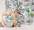 XMPMBM-Cartoon Hand-Painted Comics Nursery Room Fabric Wallpaper Kids Gaming Room Graffiti Bedroom Wall Mural-W 154" X H 105"（112 Square Foot）