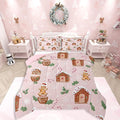 Feelyou Pink Christmas Comforter Set All Season Gingerbread Man Bedding Set with 1 Pillow Cases Christmas Pastry Microfiber Kids Toddler Bedclothes Candy Cane Bedroom Decor Duvet Quilt Breathable Soft