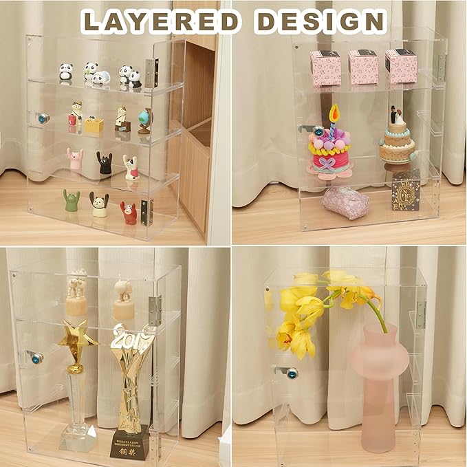 4 Shelf Clear Acrylic Display Case with Lock and Keys, Locking Display Cases for Collectibles, Acrylic Display Cabinet with Shelves for Collectibles Office Retail Store11.8 X 5.9 X 15.7 Inch