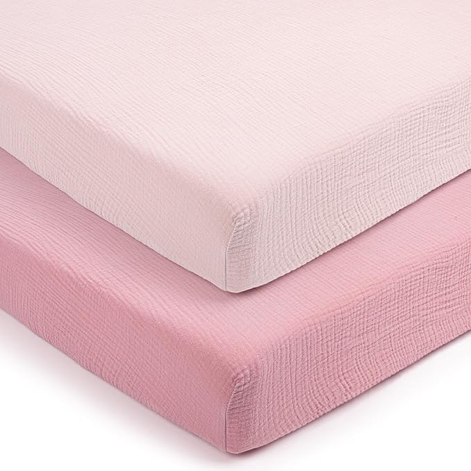 lulumoon Pack and Play Sheets for Girls: Soft Muslin Cotton for Playard Mattress - Stretchy Snug Fit for Baby Trend Pack n Play