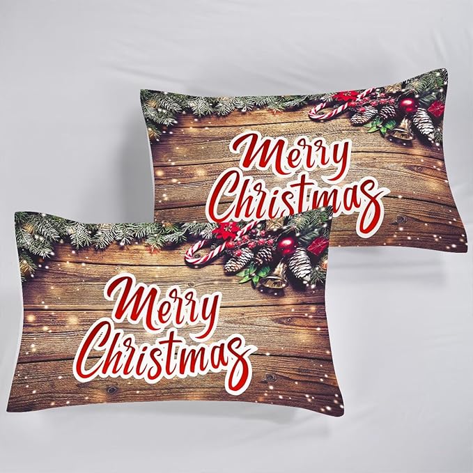 Christmas Comforter Set Full: Christmas Wood Grain Bedding Festival Gift Xmas for Kids Girls Women Teens Bedroom Quilt Set 1 Comforter & 2 Pillowcases
