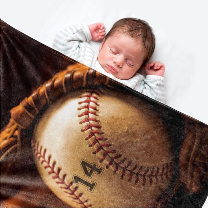 Custom Baby Soft Blanket: Personalized Bedding for Kids Softball Ball Throw Blankets - Perfect Newborn Gift Infant Swaddling Blanket with Name 40x50inch