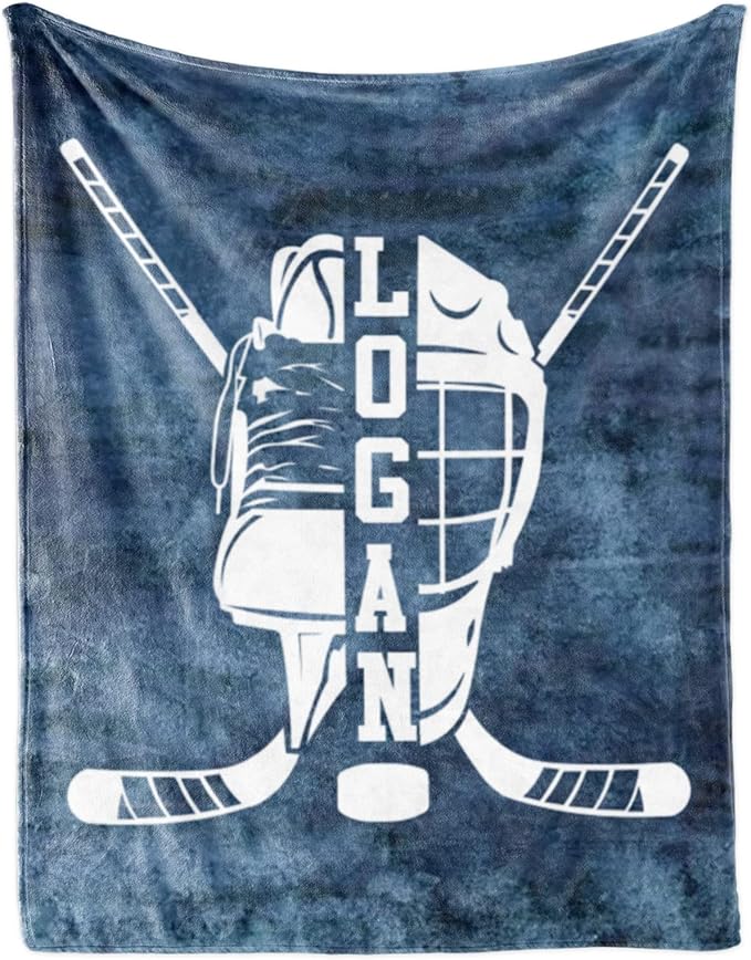 Custom Name Number Hockey Blanket: Personalized Gift for 0-3 Months Baby Nursery Blankets - Toddler Kids Boy Girl Adults Bedding Essentials(40 * 50inch)